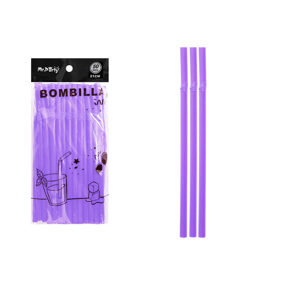 Bombillas plásticas violeta 0.8*21cm 50pcs