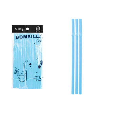 Bombillas plásticas azul 0.8*21cm 50pcs