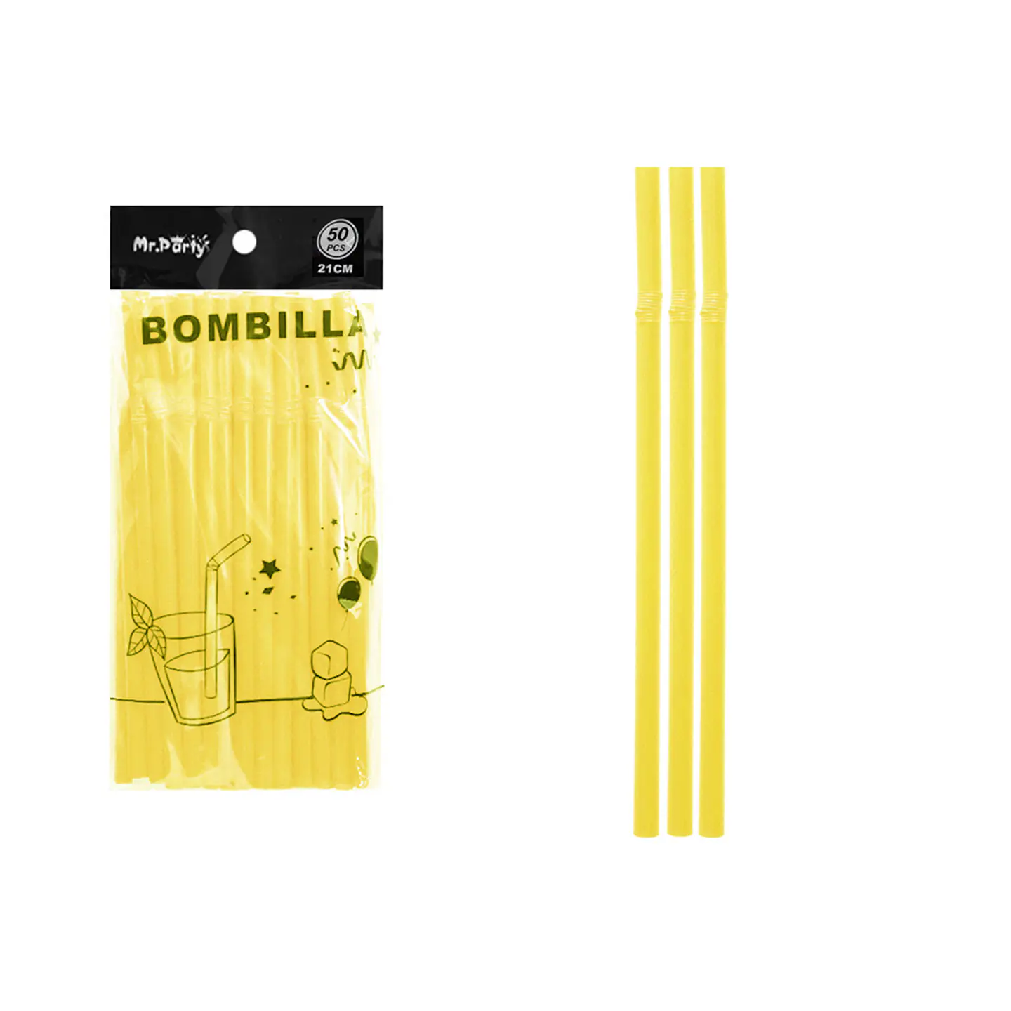 Bombillas plásticas amarillo 0.8*21cm 50pcs 1