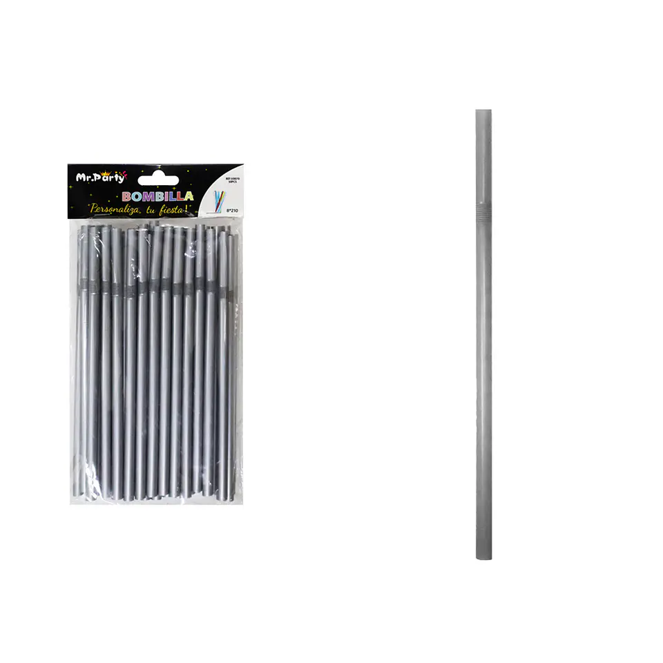 Bombillas plásticas plateado 0.8*21cm 50pcs 1