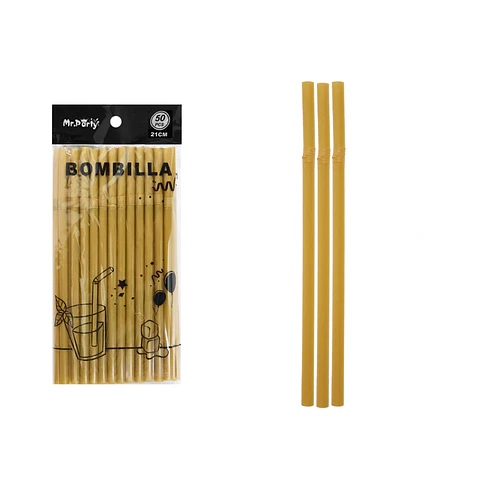 Bombillas plásticas dorado 0.8*21cm 50pcs