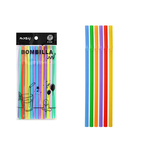 Bombillas plásticas multicolor 0.8*21cm 50pcs