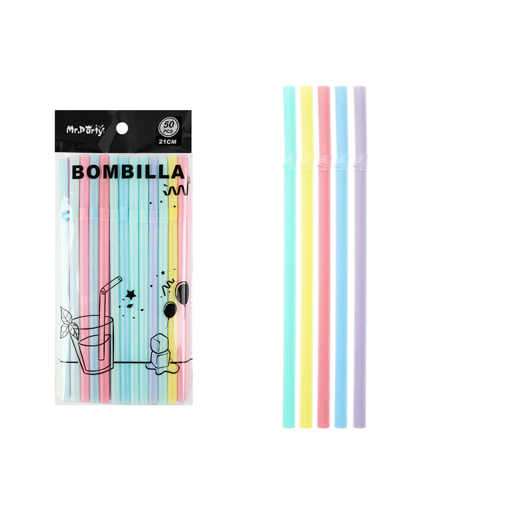 Bombillas plásticas color macaron surtidos 0.8*21cm 50pcs