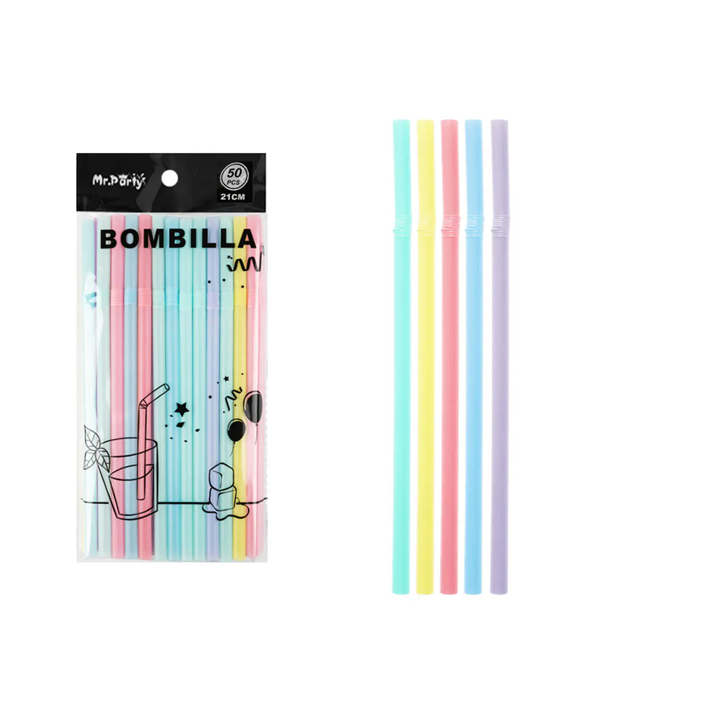 Bombillas plásticas color macaron surtidos 0.8*21cm 50pcs 1