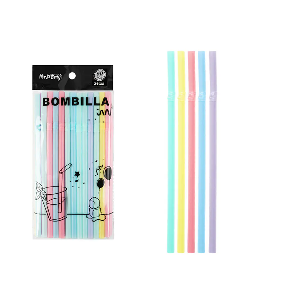 Bombillas plásticas color macaron surtidos 0.8*21cm 50pcs 1