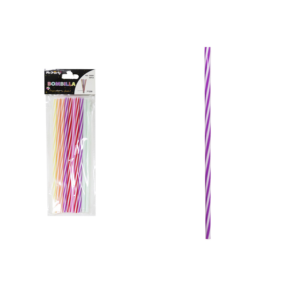 Bombillas plásticas color macaron con rayas 0.7*23cm 10pcs