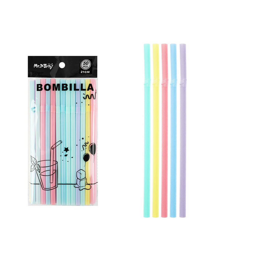 Bombillas plásticas color macaron 0.8*21cm 50pcs
