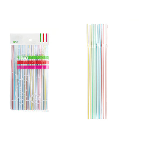 Bombillas plásticas multicolor con rayas 0.6*21cm 100pcs