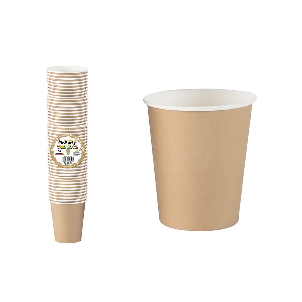 Vasos de papel color kraft 80ml 260g 50pcs