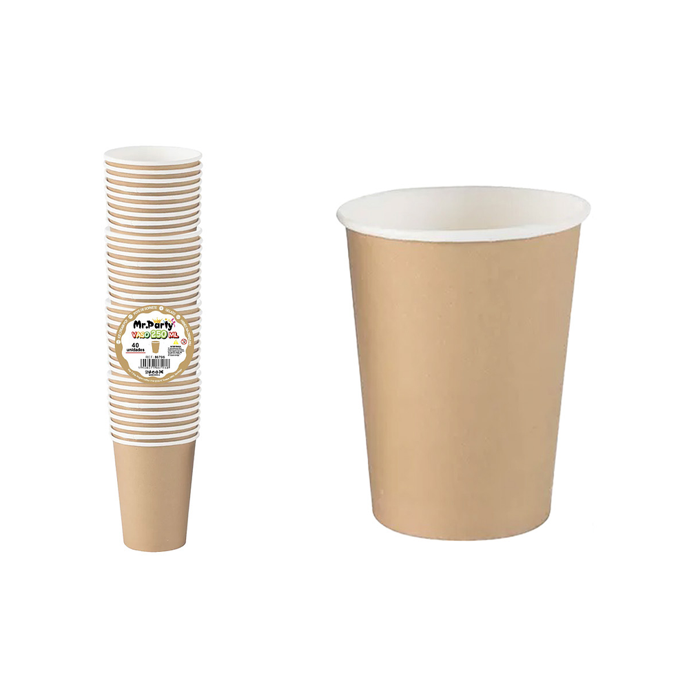 Vasos de papel color kraft 250ml 260g 40pcs