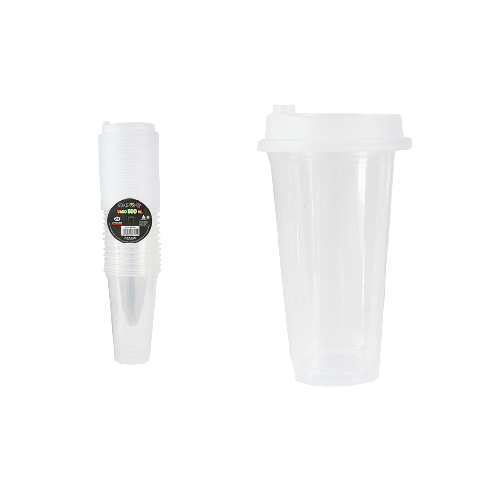 Vasos plásticos transparentes con tapa 500ml 25pcs