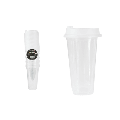 Vasos plásticos transparentes con tapa 500ml 25pcs