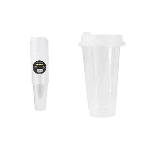 Vasos plásticos transparentes con tapa 500ml 25pcs