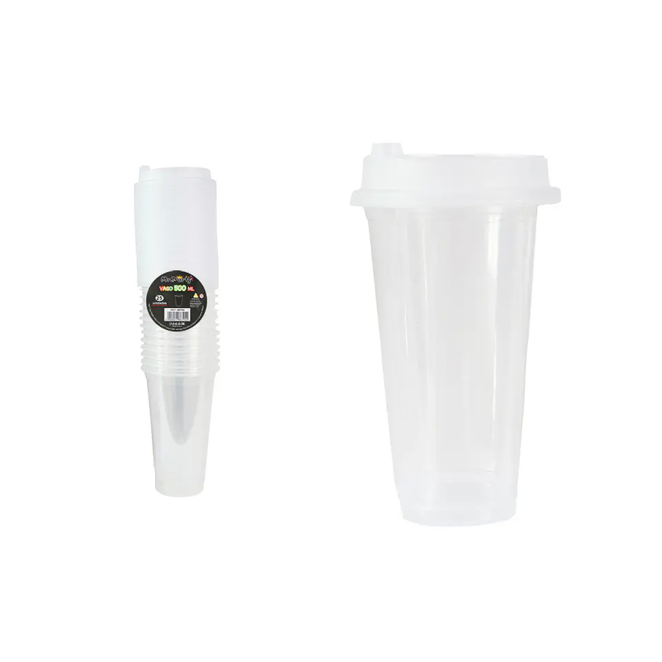 Vasos plásticos transparentes con tapa 500ml 25pcs 1