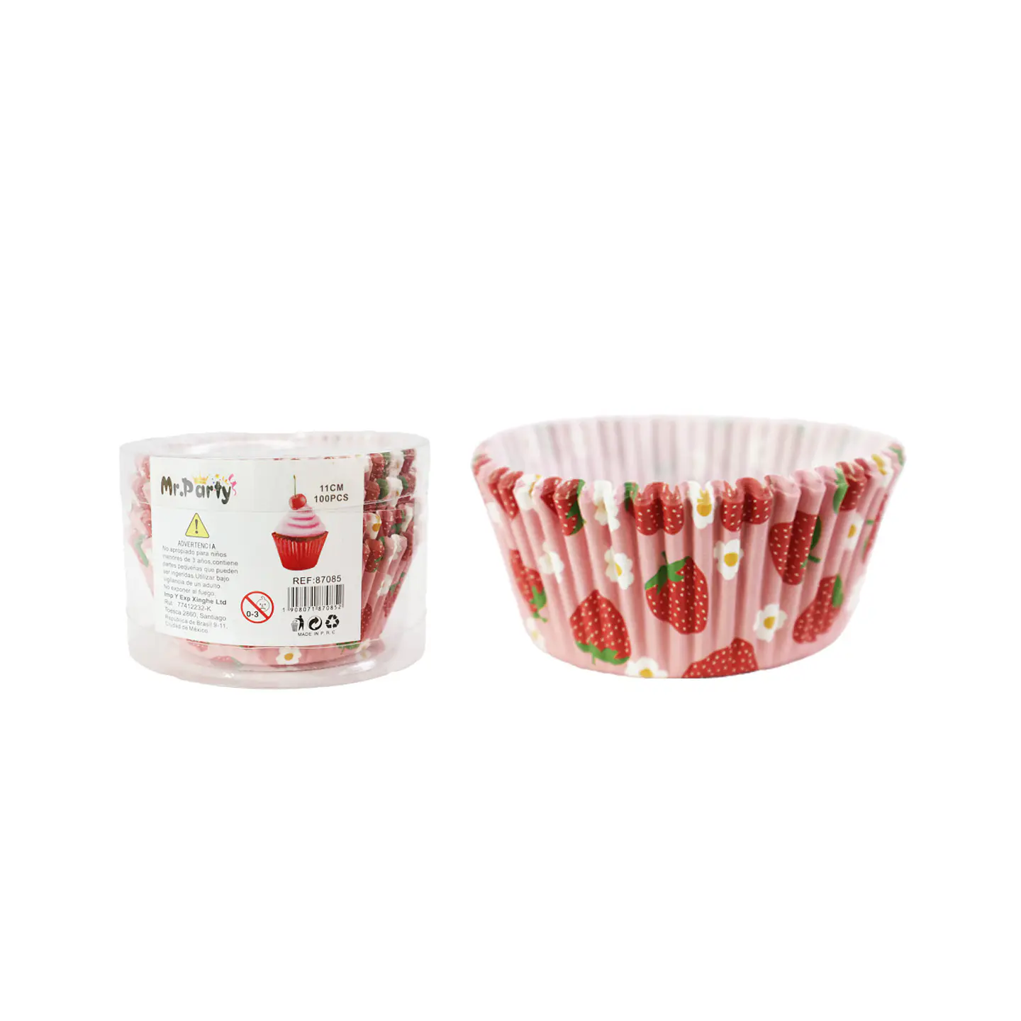 Set de moldes de papel para cupcake diseños flores y frutillas 11cm 100pcs 1