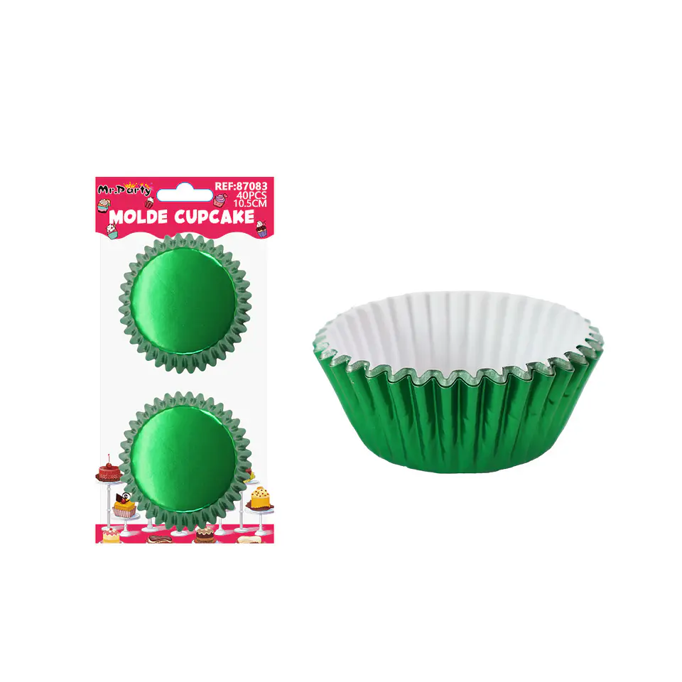 Set de moldes de papel para cupcake verde metalizado 10.5cm 40pcs 1