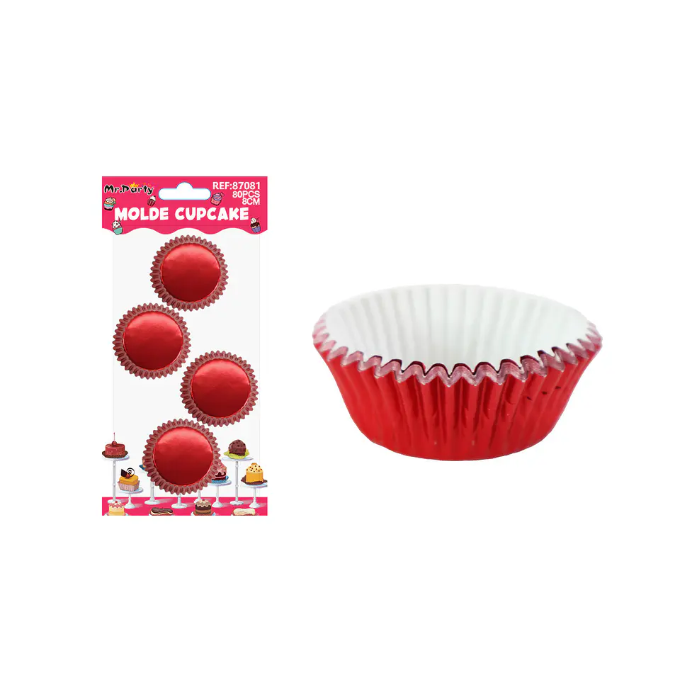 Set de moldes de papel para cupcake rojo metalizado 8cm 80pcs 1