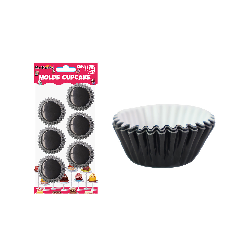 Set de moldes de papel para cupcake color negro 7cm 80pcs