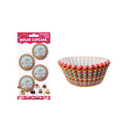 Set de moldes de papel para cupcake diseño de feliz cumpleaños multicolor 8cm 100pcs