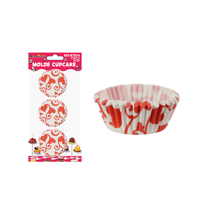 Set de moldes de papel para cupcake diseño de corazones rojos 9cm 75pcs
