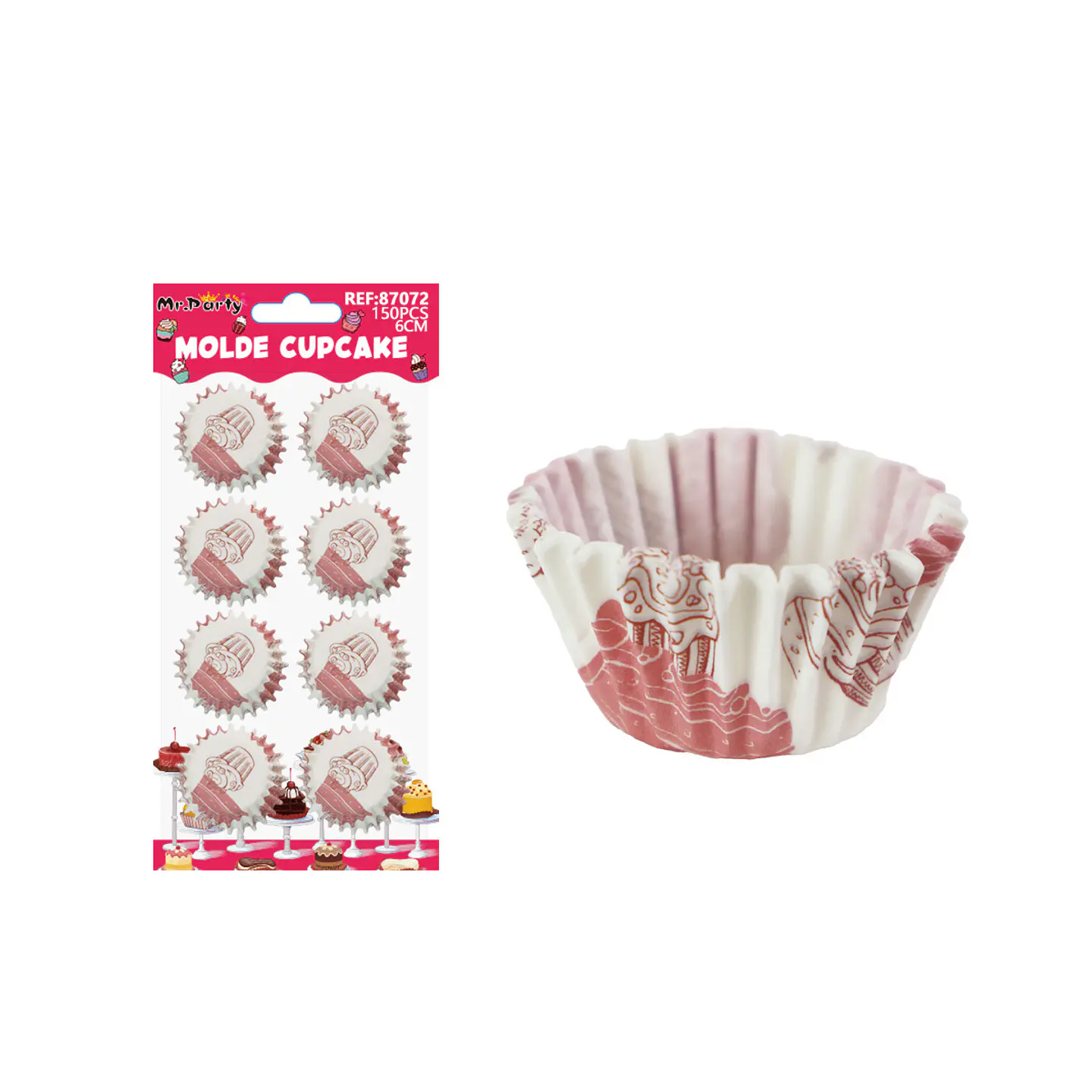 Set de moldes de papel para cupcake diseño de postres rosa 6cm 150pcs 1