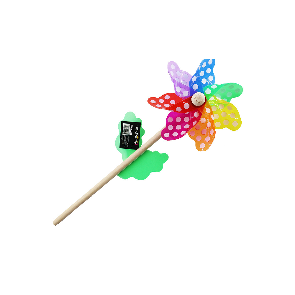 Molino de viento multicolor con puntos con palo de madera 42cm