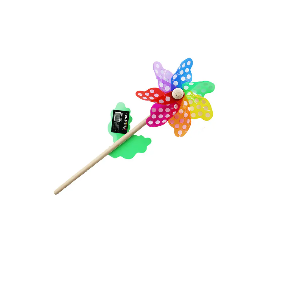 Molino de viento multicolor con puntos con palo de madera 32cm 1