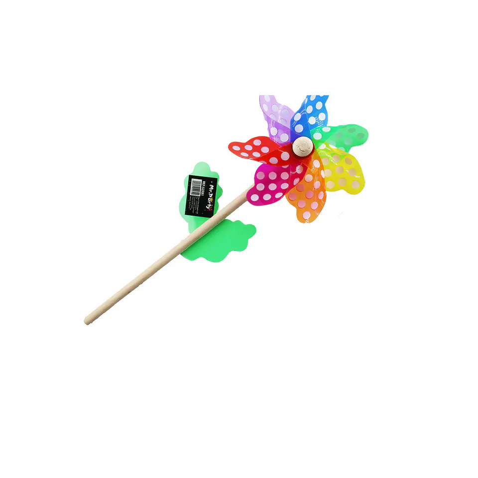 Molino de viento multicolor con puntos con palo de madera 24cm 1