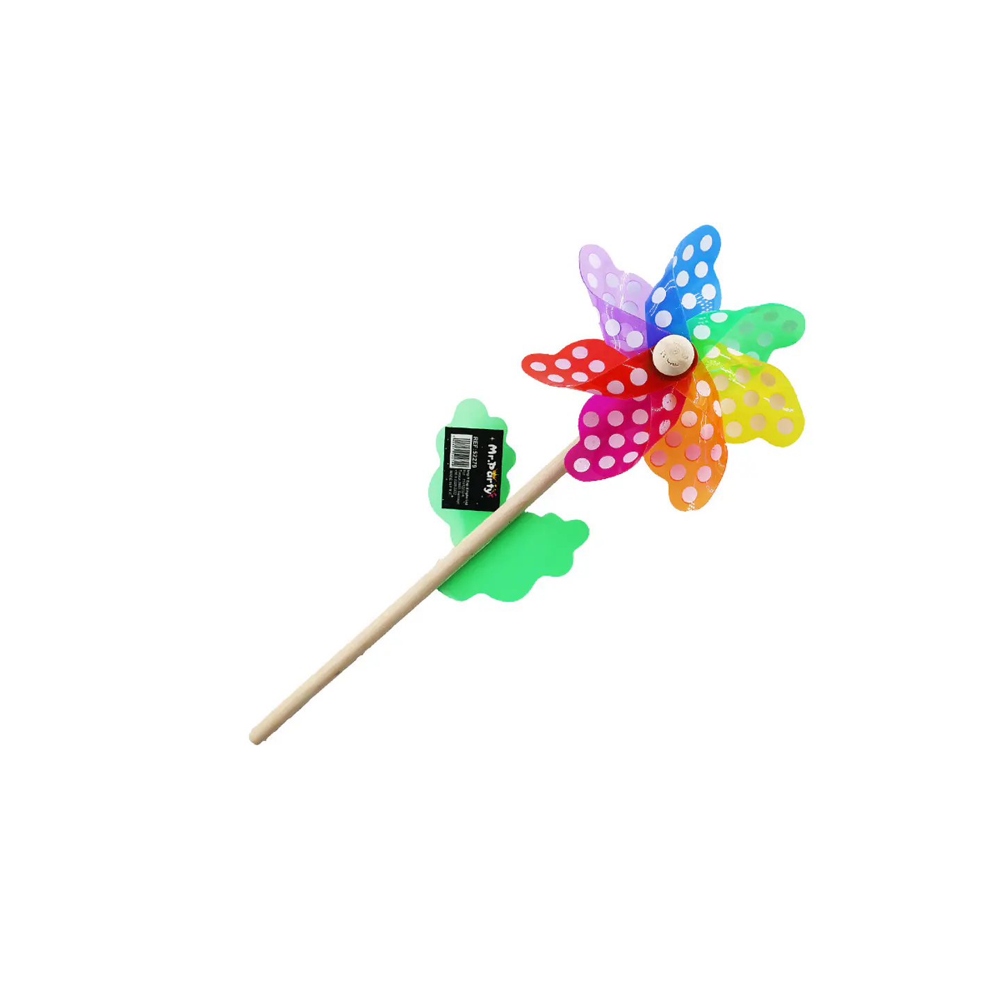 Molino de viento multicolor con puntos con palo de madera 12cm 1