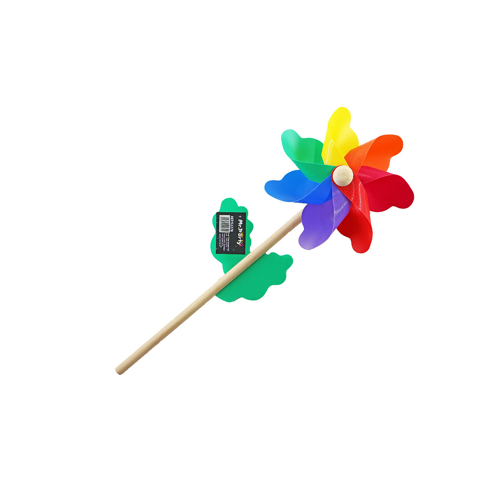 Molino de viento multicolor con palo de madera 42cm