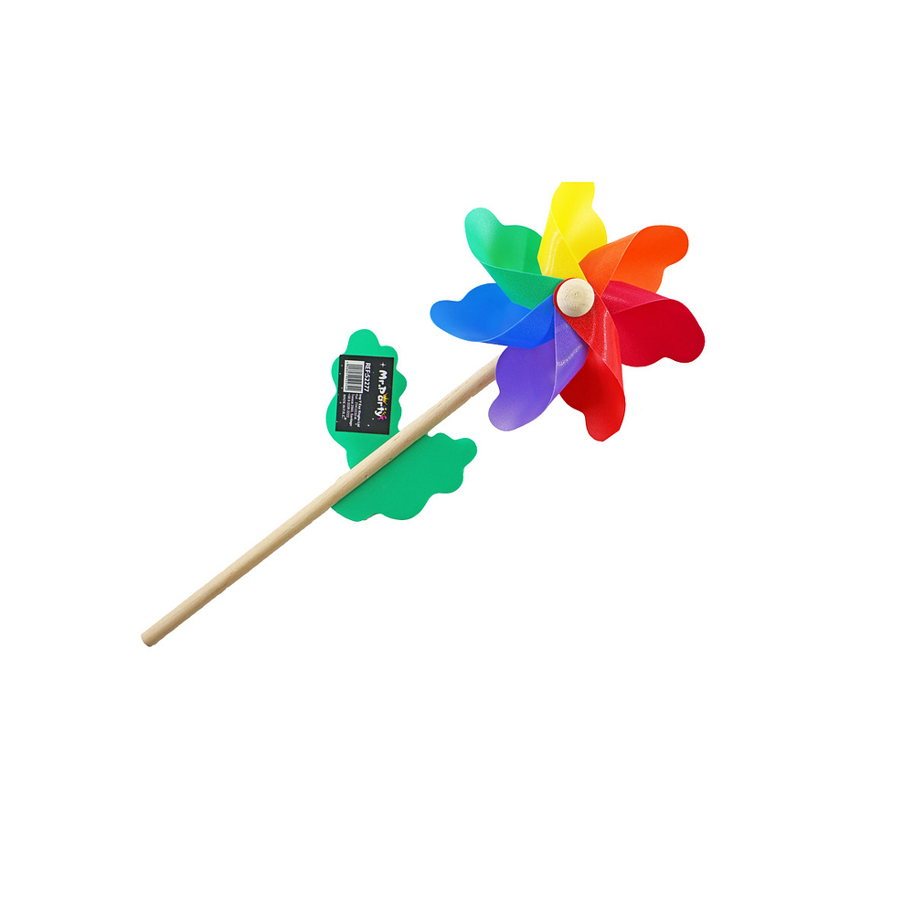 Molino de viento multicolor con palo de madera 32cm