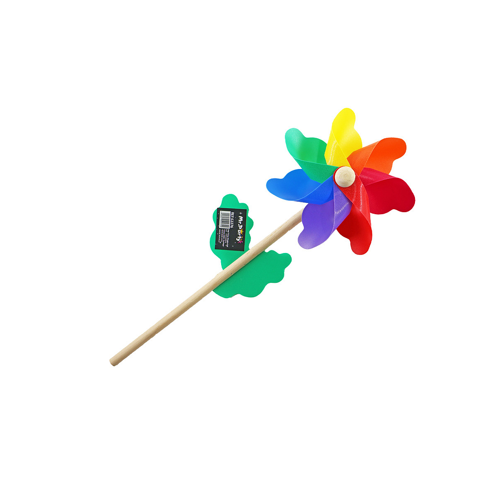 Molino de viento multicolor con palo de madera 24cm