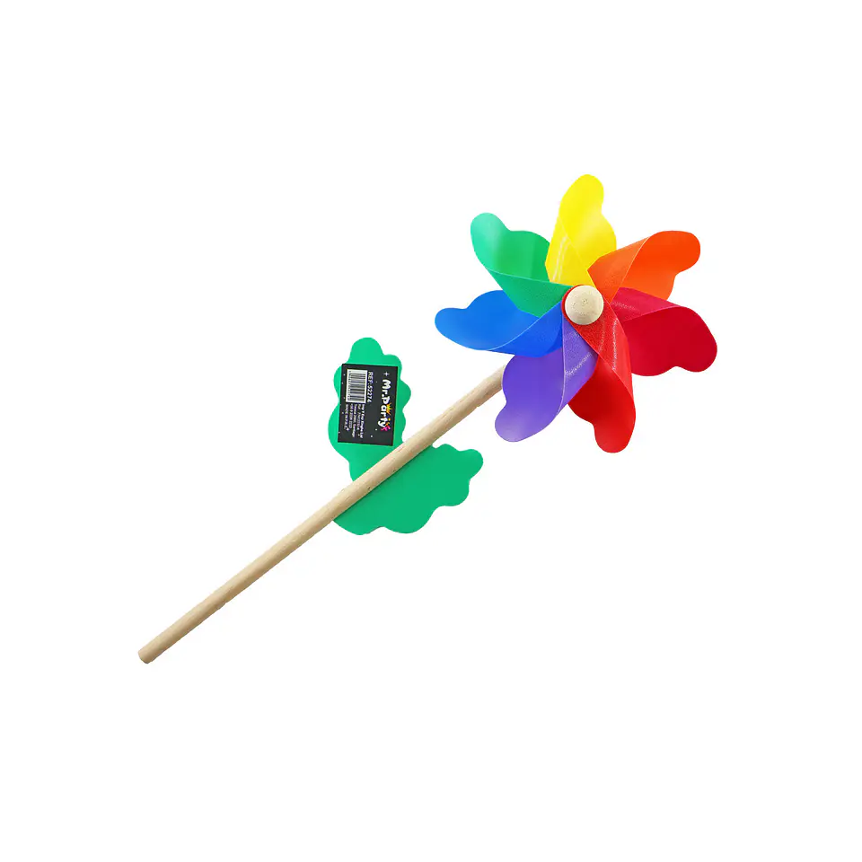 Molino de viento multicolor con palo de madera 12cm 1