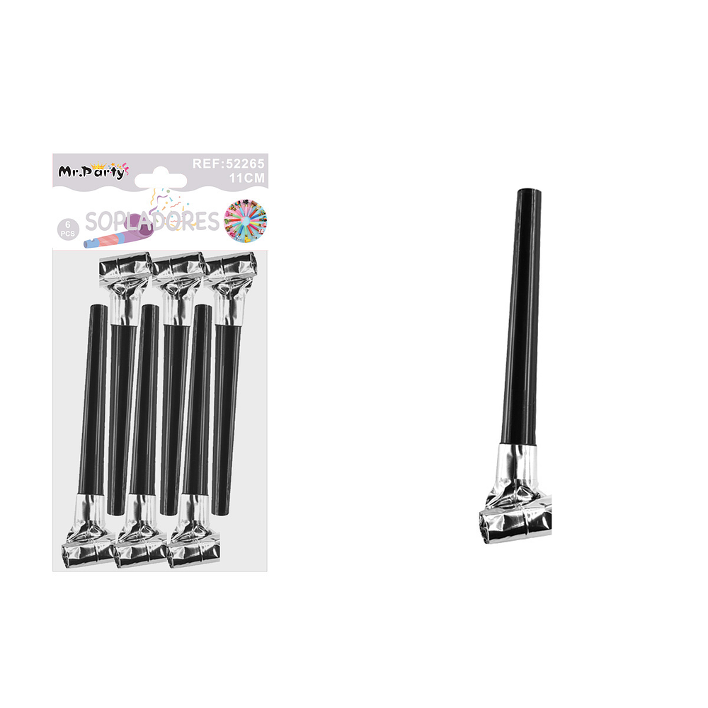 Sopladores tubo negro punta plateada 11cm 6pcs