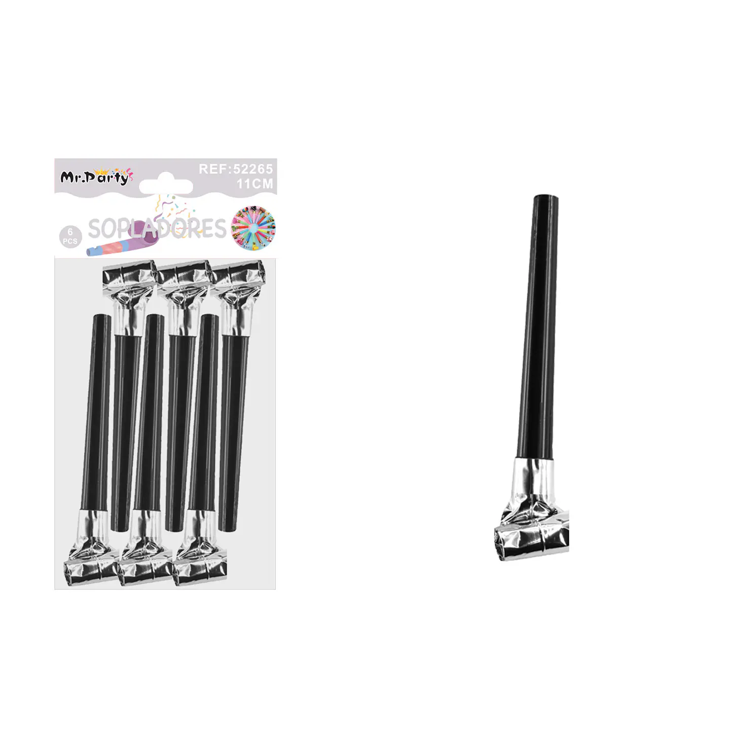 Sopladores tubo negro punta plateada 11cm 6pcs 1