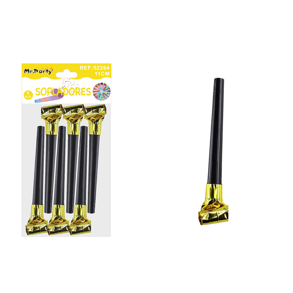 Sopladores tubo negro punta dorada 11cm 6pcs