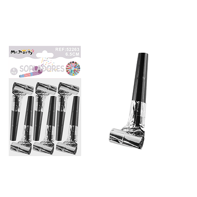 Sopladores tubo negro punta plateada 6.5cm 6pcs