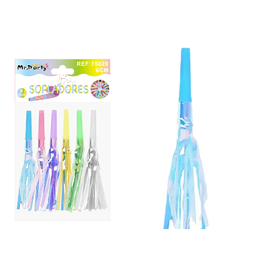 Sopladores de fiesta neón con flecos brillantes colores surtidos 6pcs