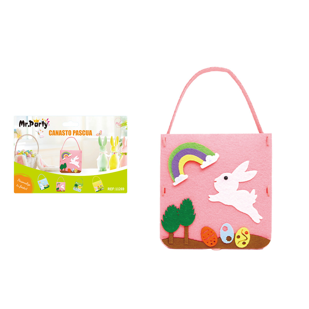 Canasta de conejo de Pascua color rosado