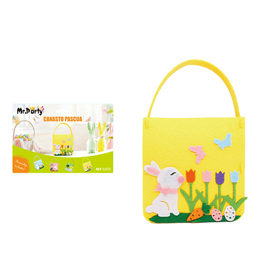 Canasta de conejo blanco con lirio de Pascua color amarillo