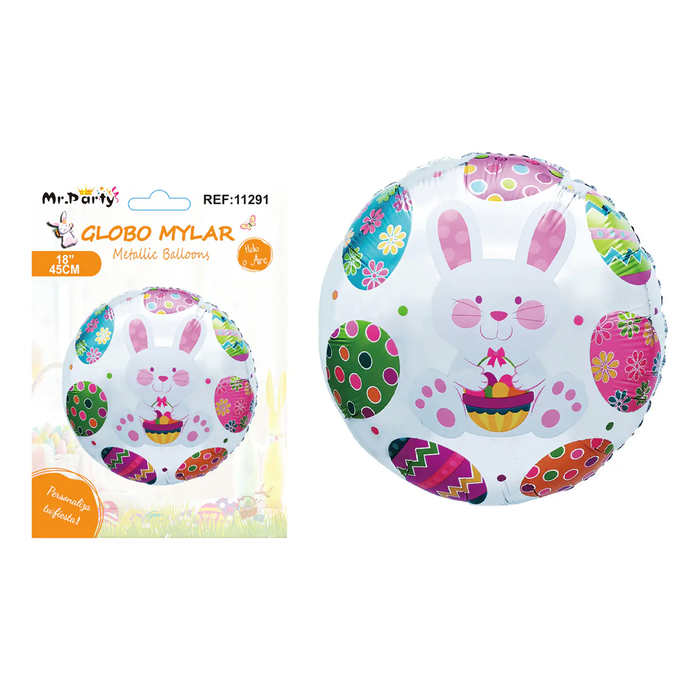 Globo metálico con conejo y huevitos de Pascua 45cm 1