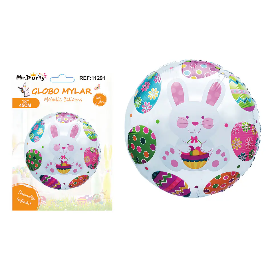 Globo metálico con conejo y huevitos de Pascua 45cm 1