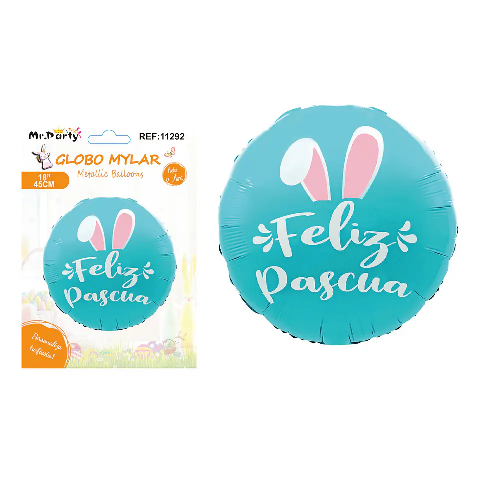 Globo metálico con orejas de conejo feliz Pascua 45cm 1