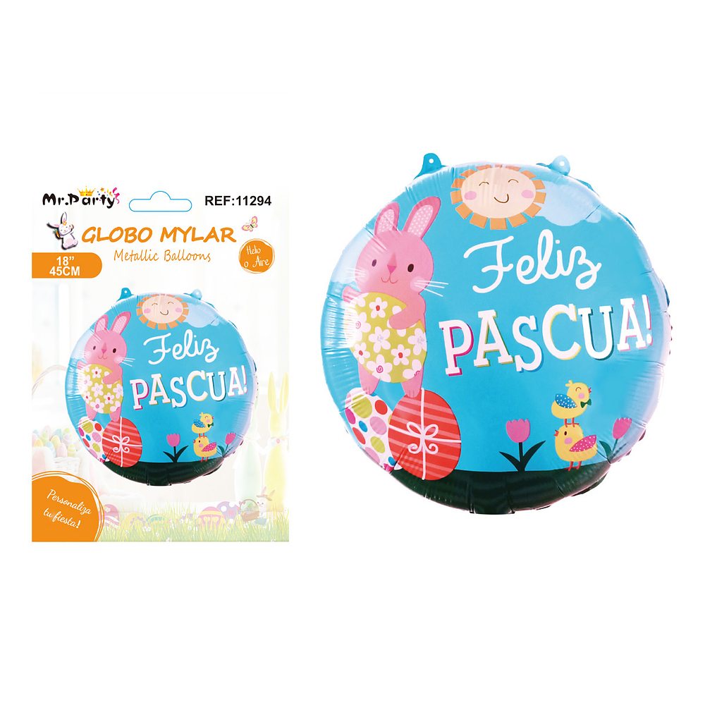 Globo metálico con conejo feliz Pascua 45cm