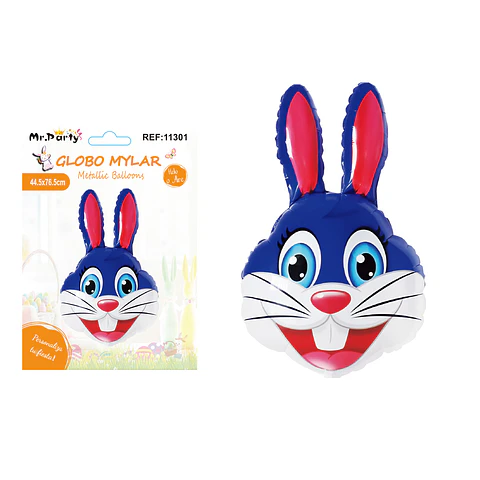 Globo metalizado conejo de Pascua color azul 44.5*76.5cm