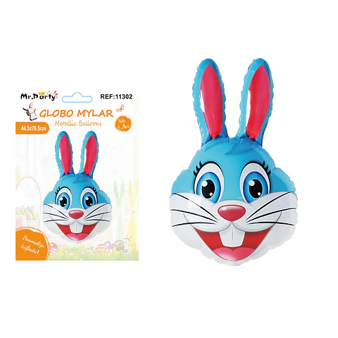 Globo metalizado conejo de Pascua color celeste 44.5*76.5cm