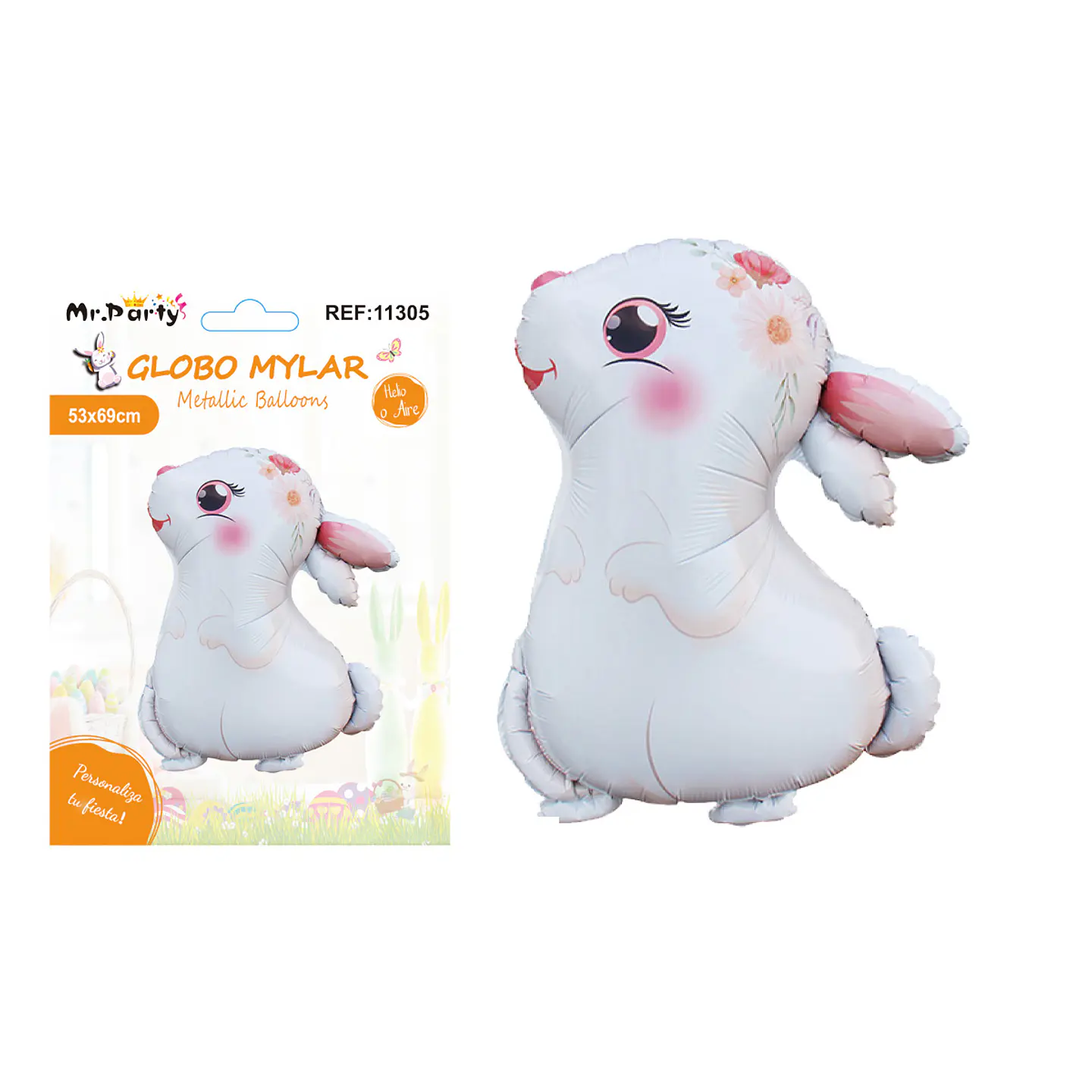 Globo metalizado conejo de Pascua color blanco 53*69cm 1