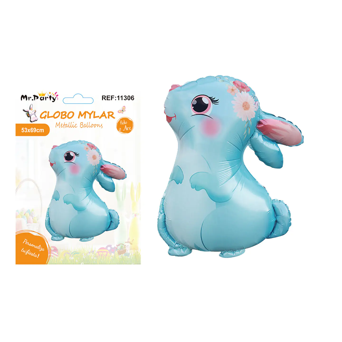 Globo metalizado conejo de Pascua color azul 53*69cm 1