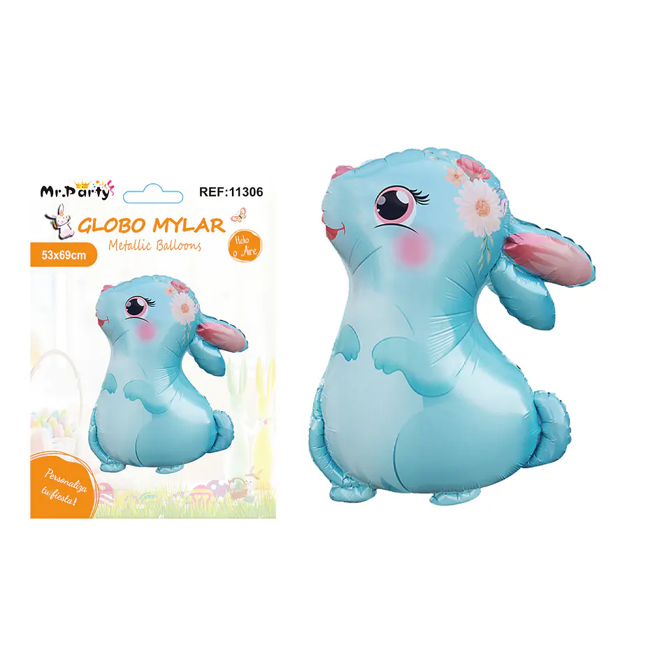 Globo metalizado conejo de Pascua color azul 53*69cm 1