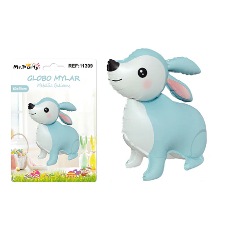 Globo metalizado conejo de Pascua color azul 60*59cm